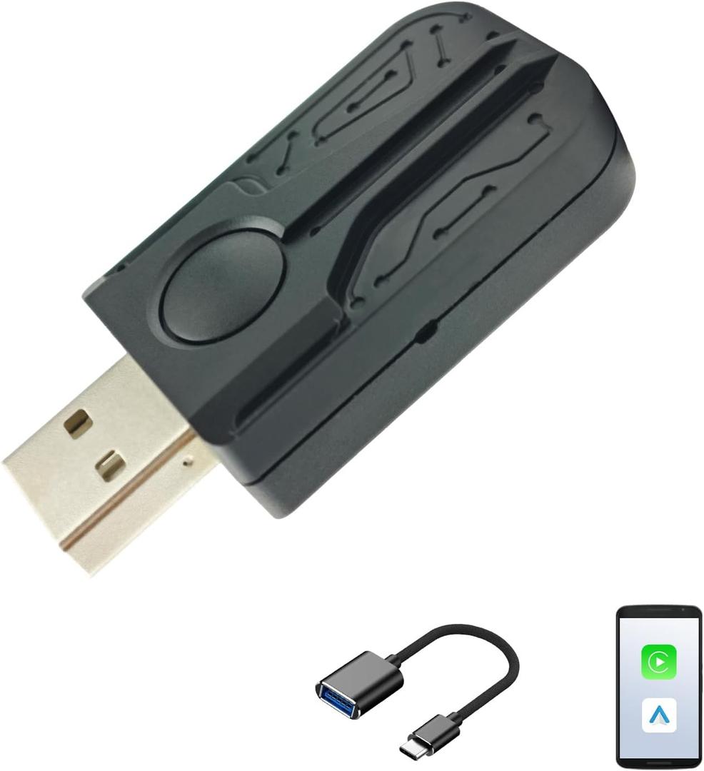 USB Carplay Wireless Adapter, Android Auto Adapter Dongle, Easy Plug & Play, Compatible with Cars from 2016 & iPhone Android Phone 2026 Upgrade