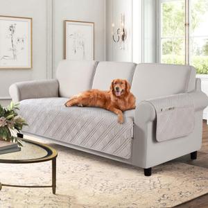 TAOCOCO Waterproof Couch Covers for Pets Dogs with Non Slip Backing, Sofa Seat Covers with Side Pocket for 3 Cushion Couch Washable Dog Couch Cover Protector Sofa Slipcovers(Sofa, Cream)