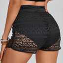 Women's Lace High Waisted Swim Shorts Boy Shorts Bathing Suit Bottoms Bikini Board Shorts Swimsuit (Black, XXL)