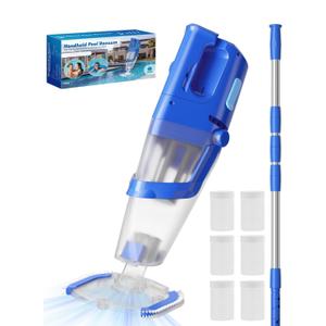 Cordless Handheld Pool Vacuum Cleaner with Telescopic Pole, 26.5 GPM Powerful Suction, Longer 1H Runtime, Portable Pool Vacuums for Above Ground/Inground Pools, Hot Tubs, Spas, Deep Blue