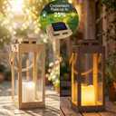 Solar Lanterns Outdoor Waterproof, 2-Pack 13.2" Led Flickering Flameless Candle Lantern, Metal Lanterns Decorative, Hanging Solar Lantern for Garden, Patio, Front Porch,Wedding Decor, Table