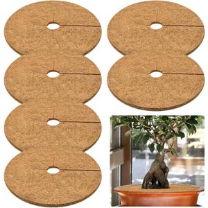 ZeeDix 6 Pack Coconut Fiber Mulch Ring, 24 Inch Coco Coir Tree Ring Mulch Mat, 100% Natural Tree Protector Mat Plant Cover Ring Coconut Coir Discs Tree Mats Mulch Rings for Indoor Outdoor Trees Plants