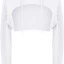 BEJONS Women Long Sleeve Cropped Super Crop Top Hoodies Sweatshirt Aesthetic Punk Hip Hop Dance Sexy Rave Cloth (Medium-Large, White)