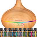 InnoGear Aromatherapy Diffuser & 10 Essential Oils Set, 400ml Diffuser Ultrasonic Diffuser Cool Mist Humidifier with 4 Timers 7 Colors Light Waterless Auto Off for Large Room Office, Yellow Wood Grain