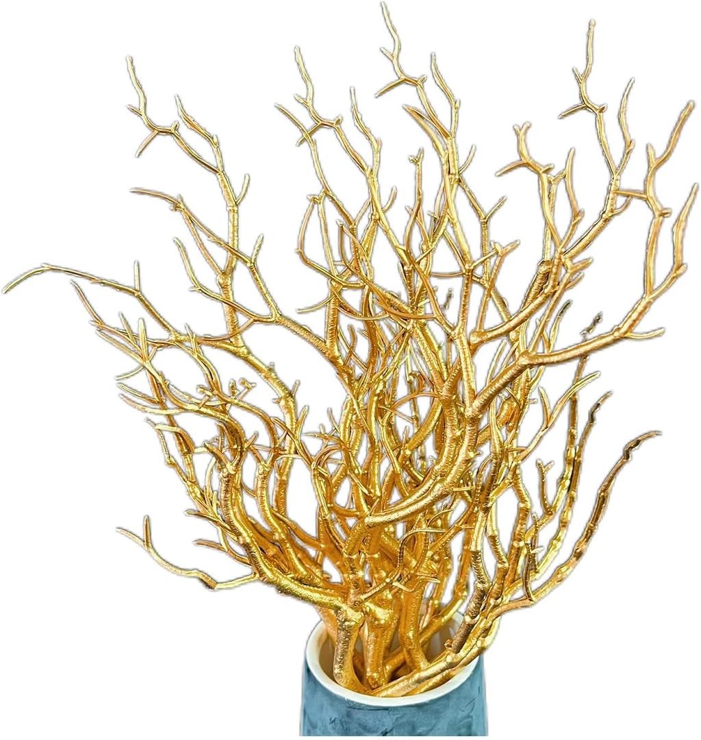 13.8 inches Artificial Coral Branches Fake Antler Branches Small Branches for Home Decoration Flower Arrangement Wedding Christmas Halloween Festival (Golden10PCS)