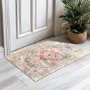 BESTSWEETIE 2x3 Area Rug for Living Room Washable Rugs No Pile Carpet for Entryway Bedroom Dinning Room Playroom Vintage Boho Carpet Print Distressed Non-Slip, 2 x 3 ft, Pink