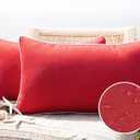 Phantoscope Pack of 2 Outdoor Waterproof Solid Throw Decorative Pillow Cover Decorative Square Outdoor Pillows Cushion Case Patio Pillows for Couch Tent Sunbrella, Red 12x20 inches 30x50 cm