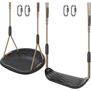 SELEWARE 2 Pack Heavy Duty Plastic Swing Seats with Adjustable Rope & Quick Connect, Replacement Swing Set Accessories for Kids and Adults, Indoor/Outdoor Backyard Playground Tree Swing, Black