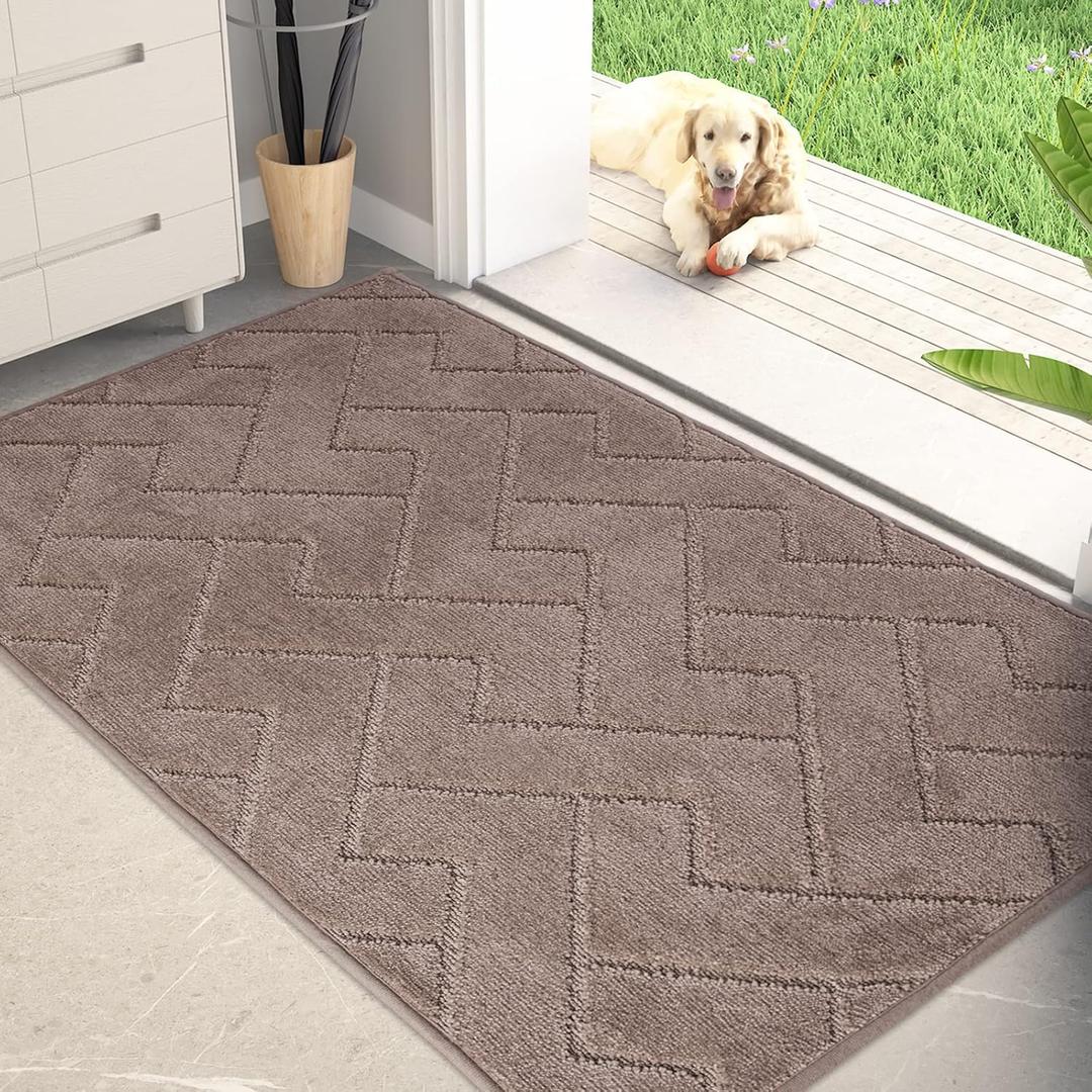 PURRUGS Dirt Trapping Door Mat 32" x 47", Non-Slip Machine Washable Entry Rug, Dog Doormat, Indoor Front Door Mat, Super Absorbent Entryway Rug for Muddy Shoes & Paws, Grayish Brown