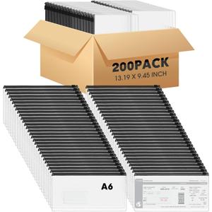 Zhehao 200 Pcs 200 Pcs Poly Zip Envelopes Bulk, A6 Size Clear Plastic Pencil Pouch with Label Zipper, 9.2 x 4.7 Inch Reusable Bill File Bag for Cash, Money, Christmas OCC Shoeboxes Gifts, Black
