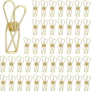 Sabary 50 Pieces Gold Paper Office Binder Clips Small Metal Wire Hollow Out Multi Purpose Utility Clips for Bill Invoice Home Kitchen Outdoor Travel Office