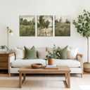 IBHJSART Framed Canvas Vintage Wall Art,Landscape Decor Prints,Set of 3 Nature Countryside Art Retro Painting Fields Tranquil Pictures Artwork Rustic for Living Room Bedroom Bathroom (12"x16")