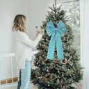 Meseey 36x18 Inches Extra-Large Christmas Tree Topper Bow Light Blue Velvet Ribbon Gift Bows for Christmas Home Decor, Outdoor Indoor Car Decoration