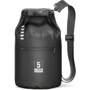 HEETA Waterproof Dry Bag with Front Zippered Pocket for Women Men, 5LRoll Top Lightweight Dry Storage Bag Backpack for Travel, Kayaking, Boating, Rafting, Camping, Beach