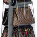 Lirex Handbag Hanging Purse Organizer for Closet, 8 Pocket Handbag Storage Organizer Hanger Oxford Cloth Closet Organizer for Family Closet Bedroom, Foldable and Universal Fit, Dark Grey