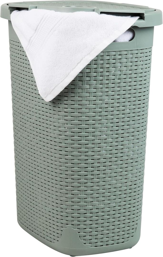 Mind Reader Slim Laundry Hamper with Lid, 60L Tall Clothes Basket, Narrow Tapered Design for Bathrooms, Closets and Laundry Rooms, Plastic, Mint, 1 Piece