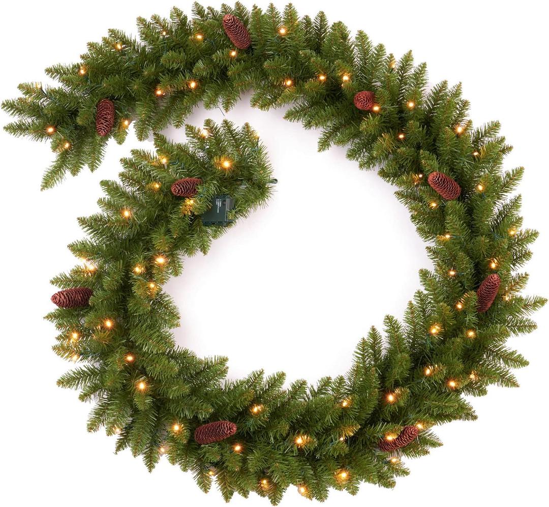 AMERZEST 9 FT Christmas Garland Prelit 70 LED Lights Holiday Artificial Decor for Stairs Mantle Door Indoor Outdoor Garland with Battery Operated Timer