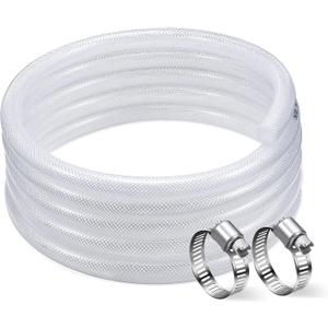 DAVCO 1/2" ID 100ft Heavy Duty Braided Clear Plastic Vinyl Tubing & Clamp | Flexible High Pressure Reinforced PVC Plastic Tube Hose, Non-toxic, BPA Free, with 2 Stainless Clamps