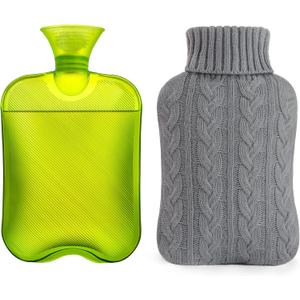 samply Hot Water Bottle with Knitted Cover, 2L Hot Water Bag for Hot and Cold Compress, Hand Feet Warmer, Ideal for Menstrual Cramps, Neck and Shoulder Pain Relief,Grey