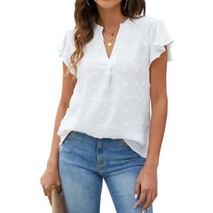 Blooming Jelly Womens White Blouse V Neck Ruffle Sleeve Flowy Shirts Dressy Casual Cute Summer Tops (X-Large) Blooming Jelly Womens White Blouse V Neck Ruffle Sleeve Flowy Shirts Dressy Casual Cute Summer Tops (X-Large)
