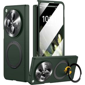 for Oneplus Open Case with 360 Magnetic Rotatable Ring Stand, Built-in Screen Protector & Hinge Protection, Thin & Slim Magnetic Stand Phone Case 5G, Green