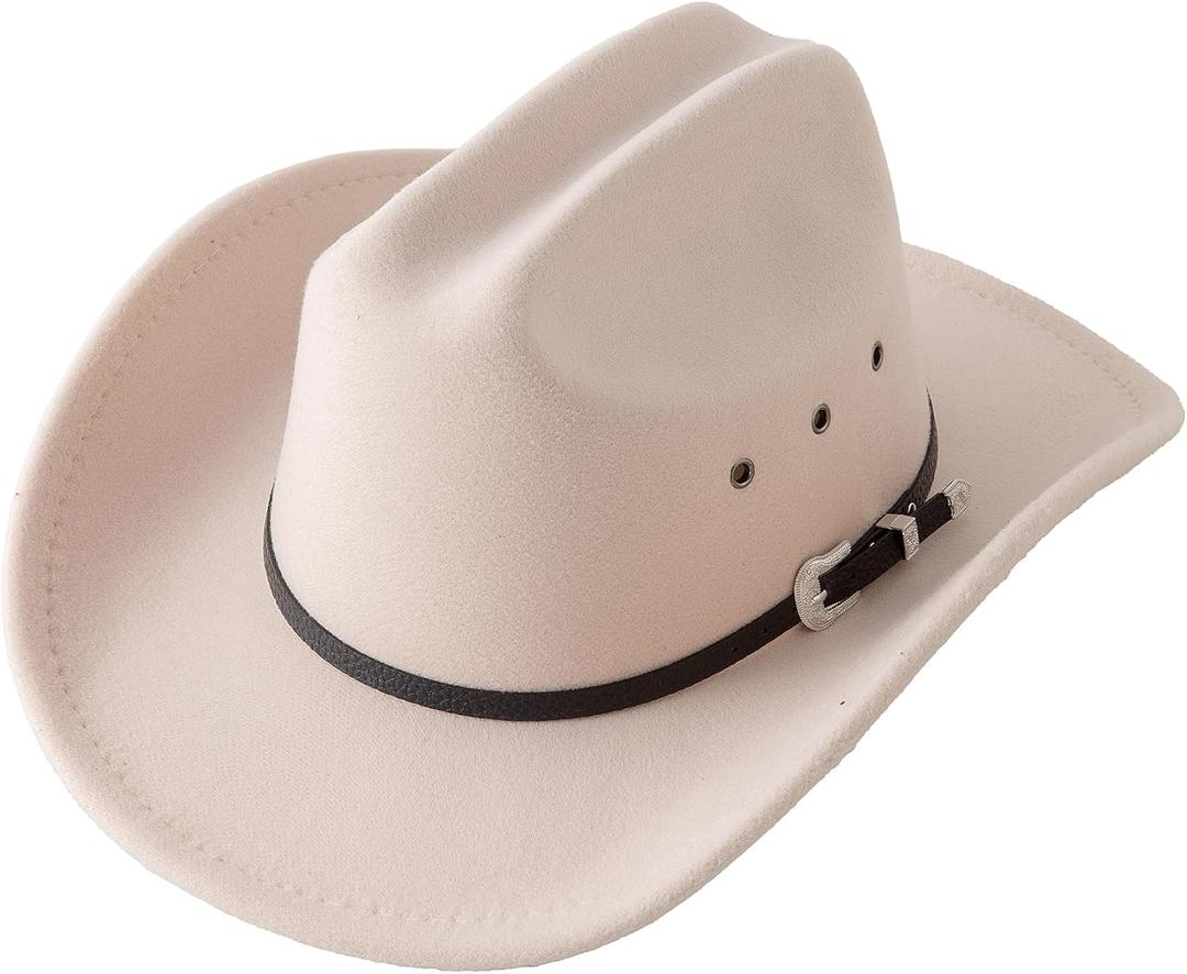 Jastore Kids Western Cowboy Cowgirl Hat Boys Girls Felt Fedora Hats with Buckle Belt