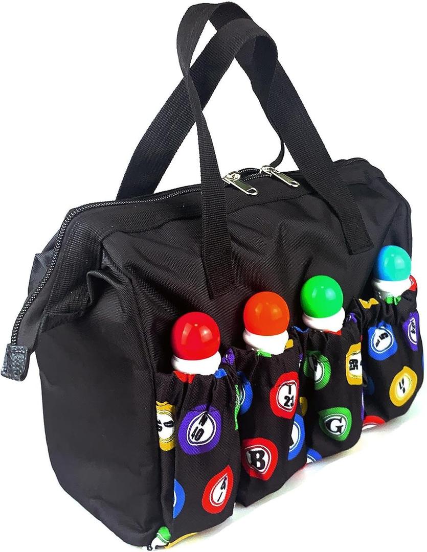Bingo Dauber Bags with 8 Pockets Large Capacity Bingo Tote Bag/Travel Carrying Case with Zipper/Makeup Bag/Casino Game Lovers Gift for Women(Black)