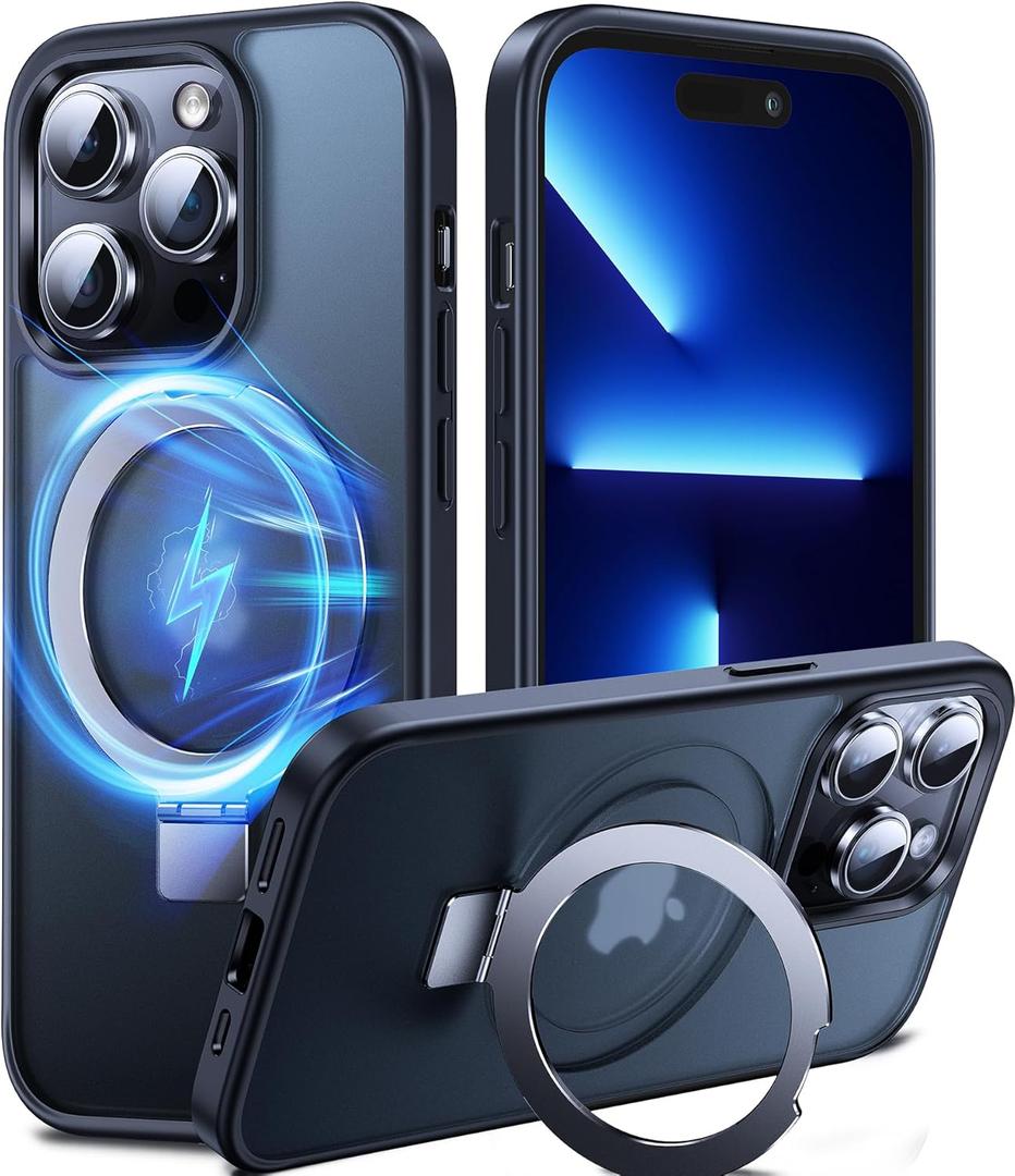 3-in-1 [Magnetic+Kickstand+Ring Holder] for iPhone 14 Pro Case Compatible with MagSafe, iPhone 14 Pro Phone Case with Stand Military Shockproof Protective Magnetic Matte Hard Cover (iPhone 14 Pro Case, Black)
