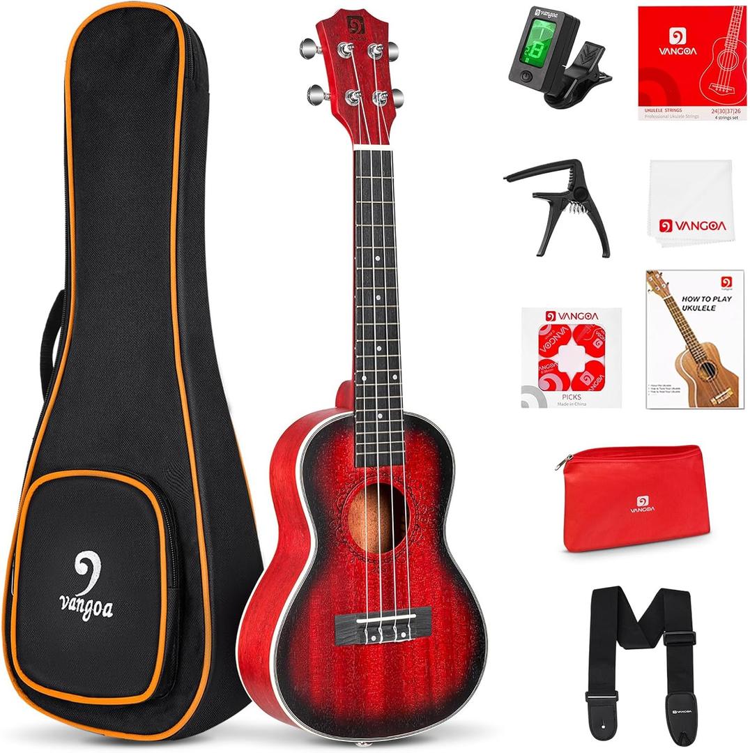 Vangoa Tenor Ukulele for Beginners, 26 Inch Ukulele Kit Mahogany Bundle Professional Hawaiian Starter Uke Kit with Gig Bag, Red