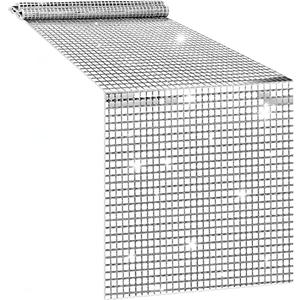 12 x 72 Inches Glitter Disco Table Runner - Retro 70s 80s Theme Decor - Silver Sequin - Bachelorette & Wedding Party Supplies