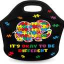 Kids Lunch Bag Neoprene Lunch Box Elephant Autism Awareness Reusable Waterproof Lunch Tote Organizer for Work Outdoor Travel Camp Picnic