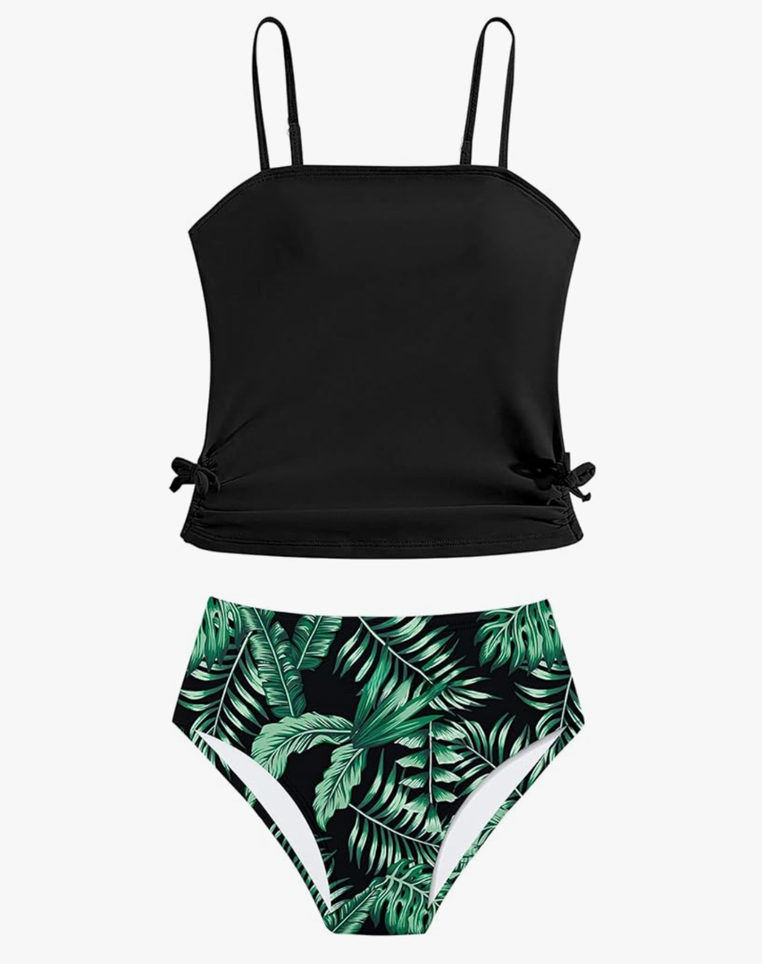 Girls Tankini Swimsuits Two Piece Bathing Suit Drawstring Swimwear Set for Girls 15-16 Years