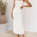 ZESICA Womens 2026 Summer Floral Strapless Maxi Dress Bodycon Side Slit Mesh Formal Cocktail Party Wedding Guest Long Dresses (White, XL)