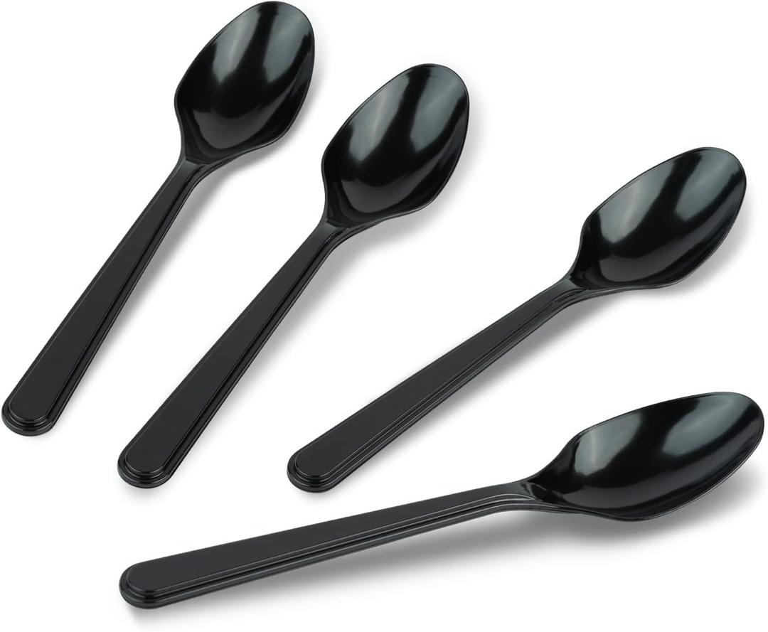 PlasticPro 50 Pack Heavy Weight Plastic Spoons Black Disposable Spoons Plastic Cutlery Set