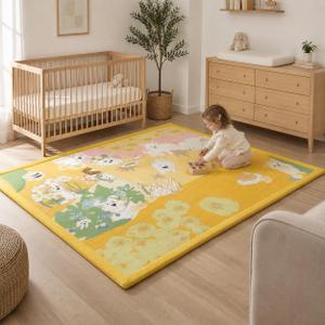 1.5" Thick Baby Floor Play Mat 59x79 Memory Foam Kids Mat(Little Dog)