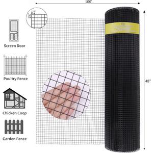 Black Hardware Cloth 1/4inch 48 x100ft 23 Gauge PVC Coated Wire Mesh Roll Welded Wire Fencing Roll Snake Fence Chicken Coop Wire Fencing Rabbit Wire Gopher Wire Cloth Rodent Wire Mesh