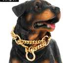 Jewelry Kingdom 1 Gold Dog Martingale Collar Metal Chain with Design Secure Buckle Dog Tag, 18K Cuban Link 15MM Strong Heavy Duty Chew Proof Walking Training Slip Collar (15MM, 26") (26"(Fits Neck 24"-23.5"))