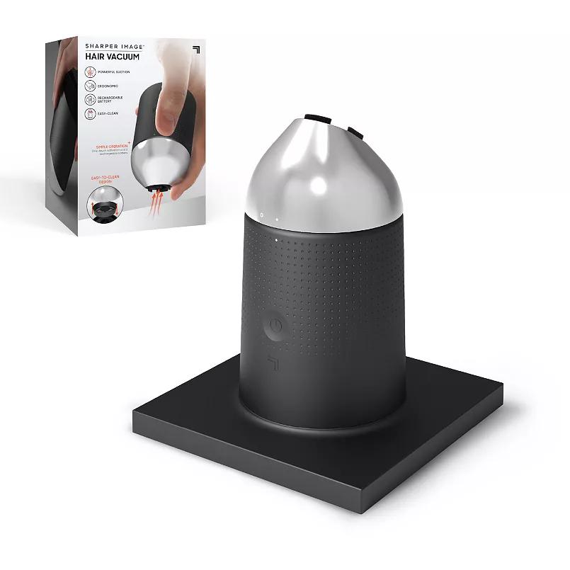 Sharper Image® Wireless Hair Vacuum, Powerful Suction for Grooming Clean-Up, One-Touch Operation, Easy-Clean Nozzle, Charging Base, Ergonomic Comfort Grip with Soft-Touch Finish, Rechargeable Battery