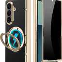 for Samsung Galaxy Z Fold 7 Leather Case with Ring Stand, Z Fold 7 Magnetic Case Compatible Magsafe Accessories Privacy Screen Protector Hinge Cover Anti-spy Phone Case for Z Fold 7 Black