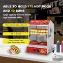 Hot Dog Steamer Machine, 31.7QT/30L, 2-Tier Electric Hot Dog Steamer with Bun Warmer, Adjustable Temperature, Hot Dog Hut Steamer with Visible Glass Sliding Door, 175 Hot Dogs & 40 Buns Capacity
