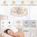LEDIARY 20 Inch Caged Ceiling Fans with Lights, White Flush Mount Ceiling Fan with Remote&App, Low Profile Bladeless Ceiling Fan Light Fixture for Bedroom, Kitchen, Dining Room-White Gold Color