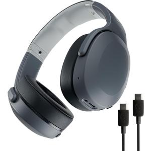 Skullcandy Crusher Evo Wireless Bluetooth Headphones with Extra USB-C Charging Cable, Multi-Sensory Bass, Noise Isolating Over-Ear Fit, 40 Hours Battery, Microphone for iPhone Android - Chill Grey