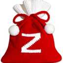 Blinket Christmas Knit Drawstring Gift Bag Xmas Red and White Santa Sack with Alphabet Letter Design Reusable Wrapping Bag for Xmas Candy Goodie Party Favor 6.5 x 5.1 Inch Letter Z, Set of 4