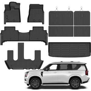 Jenofa-for Nissan Armada & Infiniti QX80 2025 2026 7 Seats Floor Mats Automotive All Weather Car Mat for 2026 Armada Bucket Accessories Waterproof (Floor Mats & Rear Seat Back Mats & Cargo Liner)