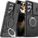 for Samsung Galaxy S24 Ultra Case with Magnetic Ring Kickstand Camera Cover, Heavy Duty Military Shockproof Rugged Full Bumper Protection Cover for Samsung S24 Ultra 5G Phone Case Shell (Black)