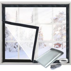 Window Insulation Kit for Winter Adjustable Plastic Insulated Window Cover Sealer Reusable Thermal Thicken Clear Insulation Wrap Transparent Film with Hook and Loop Tape for Winterizing 39'' x 48''