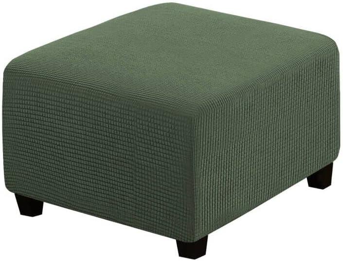 H.VERSAILTEX Square Ottoman Covers Ottoman Slipcovers Folding Storage Stool Furniture Protector Form Fit with Elastic Bottom, Stretch High Spandex Small Checks Jacquard Fabric(Large,Bronze Green)