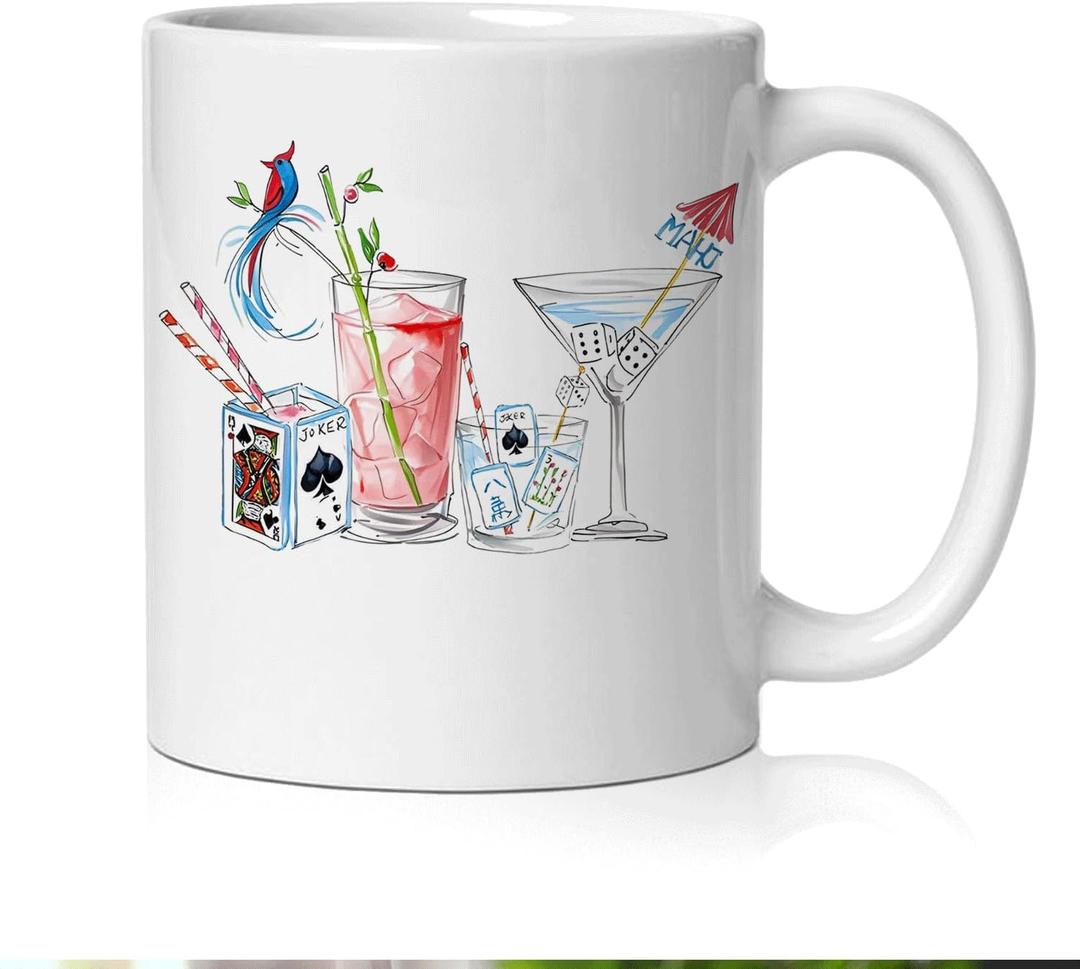 Mahjong Cocktail mug Gifts for Mah Jong Lover Players,mahjong gifts for women,Mah jong Accessories Ceramic Coffee Tea Mug 11 oz