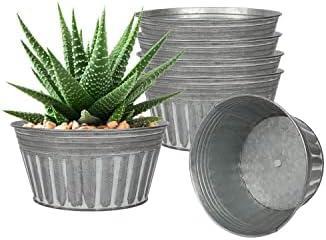 vensovo 7 Inches Silver Metal Rustic Plant Pots - 6Pcs Shallow Galvanized Planters with Drain Hole and Rubber Plug, Rustproof Tin Bucket Succulent Pot Indoor Farmhouse Vintage Style for Decor
