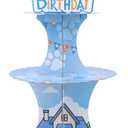 SAVITA 3-Tier Cartoon Dog Birthday Cupcake Stand, Blue Cardboard Cupcake Holder Blue Bday Party Supplies Cute Cupcakes Dessert Stand for Birthday Parties Baby Shower